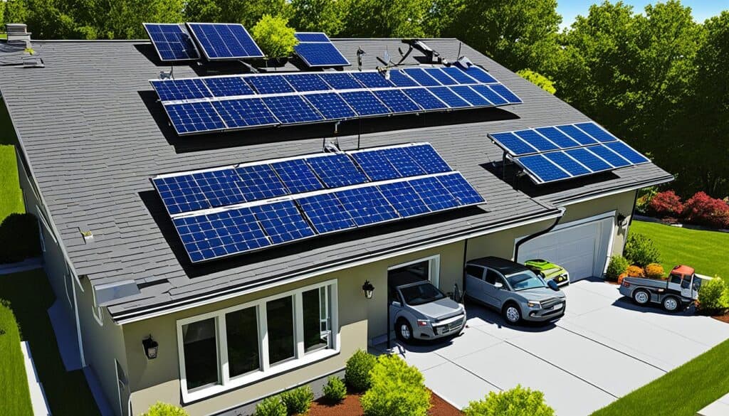 Ảnh góc cao cho thấy hệ thống pin năng lượng ở nhà dân