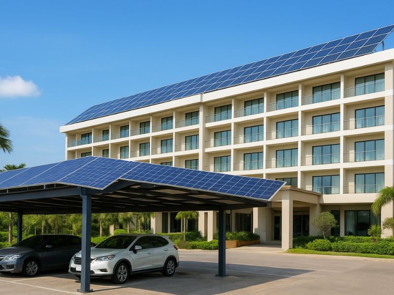 Hệ thống điện mặt trời cho khách sạn trên mái giúp giảm chi phí vận hành