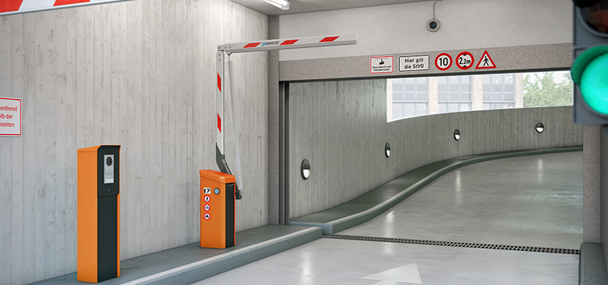 Barie bệnh viện cần gập thường được dùng ở cổng phụ hoặc tầng hầm gửi xe