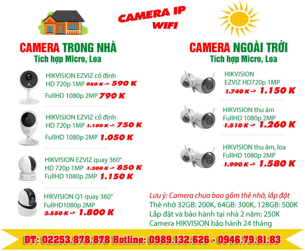 Bảng báo giá camera wifi