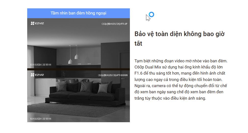 c60p Tầm nhìn ban đêm hồng ngoại (Tối đa 10 m / 33 ft)