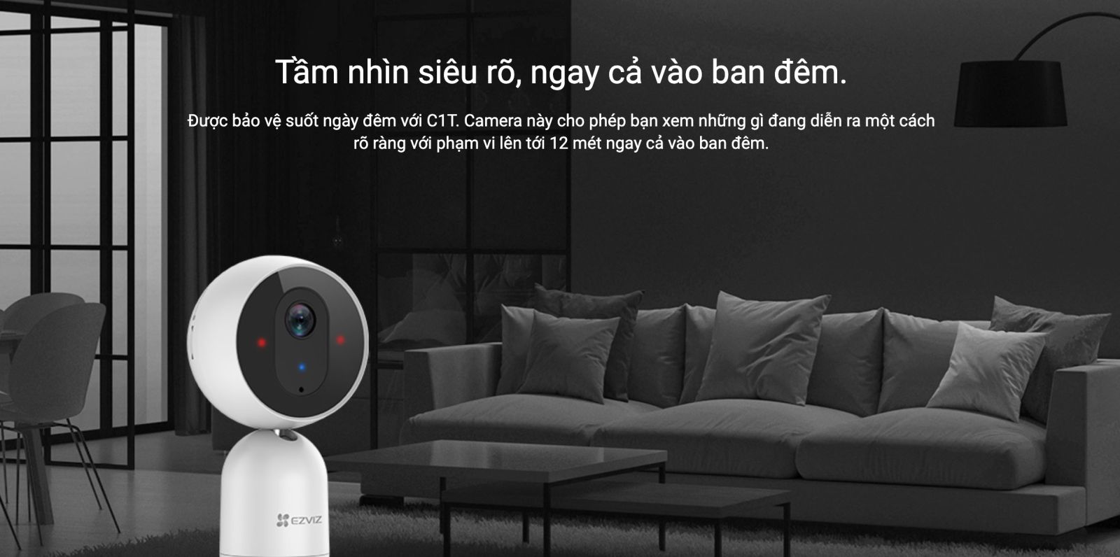 camera c1t 2mp có tầm nhìn ban đêm: 12 mét 