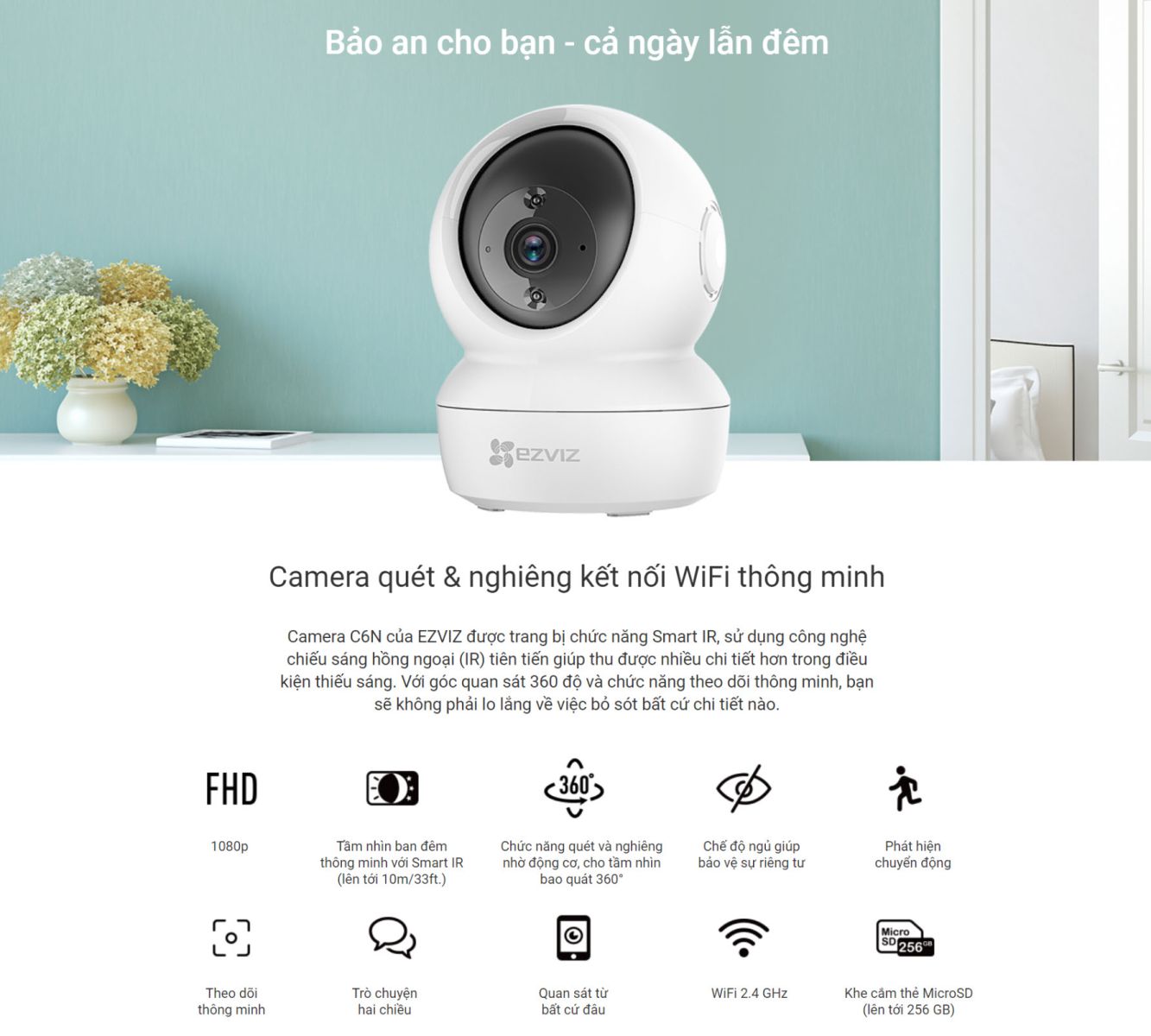 camera wifi ezviz c6n 2mp full hd 1080p các tính năng nổi bật