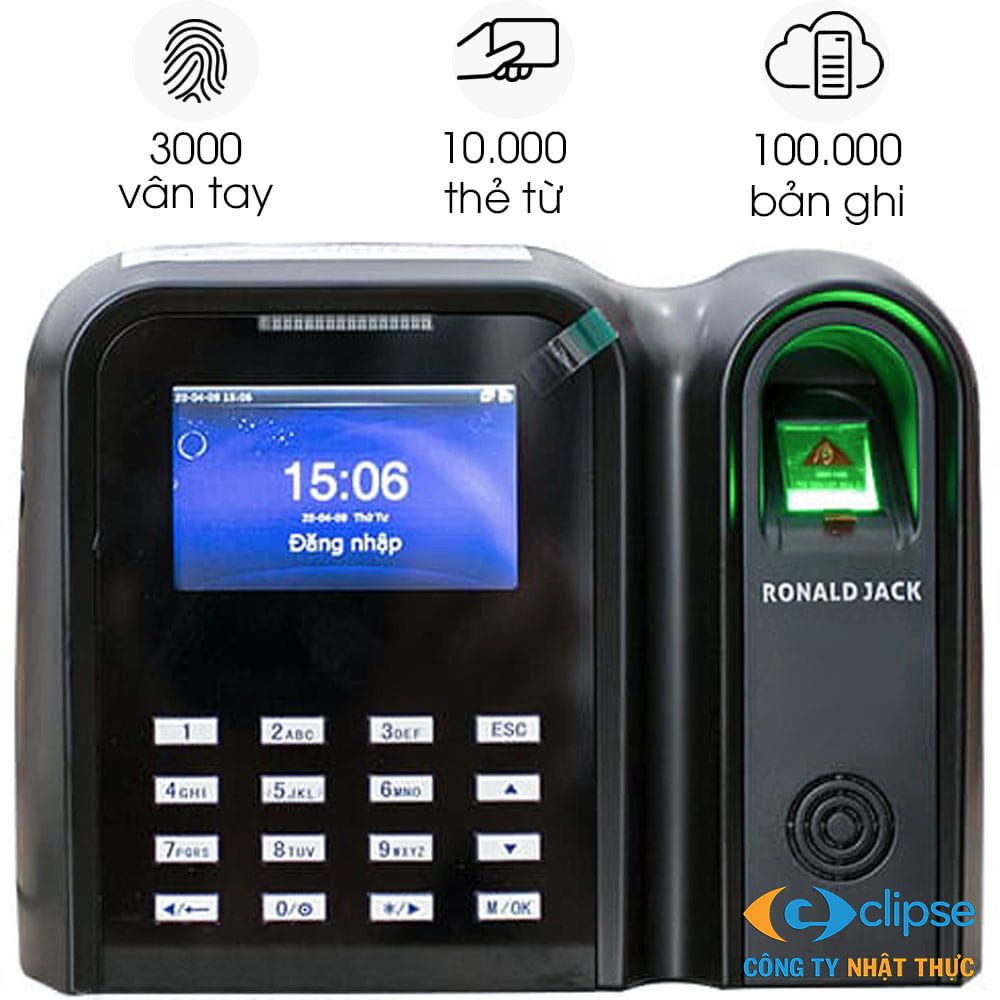 Máy chấm công vân tay và thẻ cảm ứng RONALD JACK Q-Clear 6869