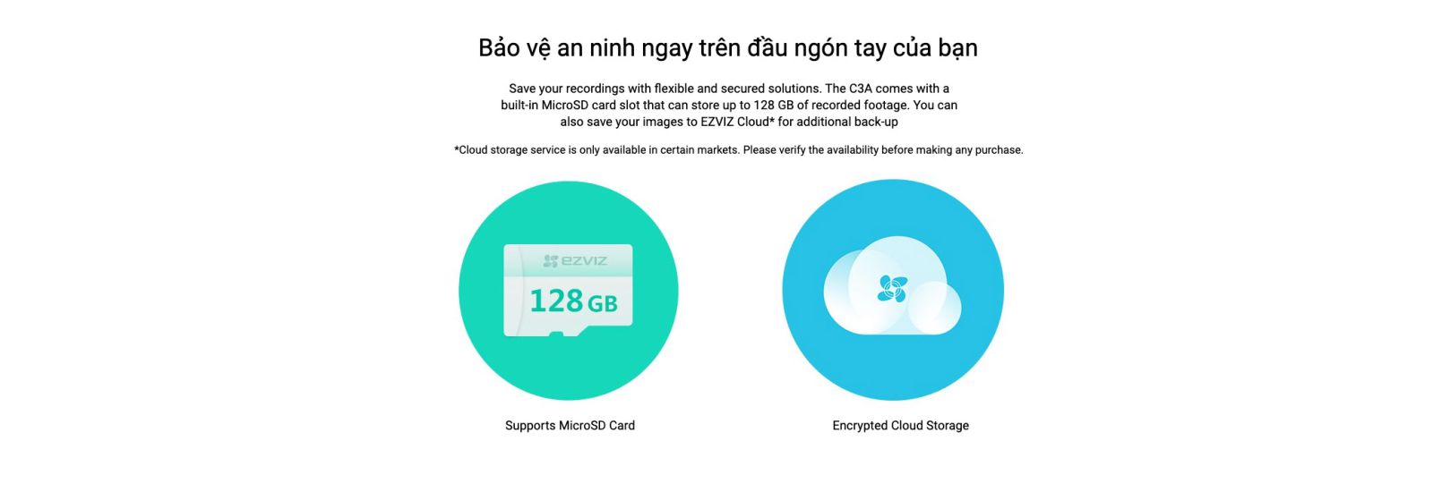 ezviz c3a camera - Hỗ trợ thẻ nhớ MicroSD Card lên đến 128GB