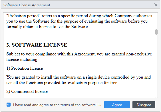Đồng ý với điều khoản License của phần mềm Smart PSS Lite