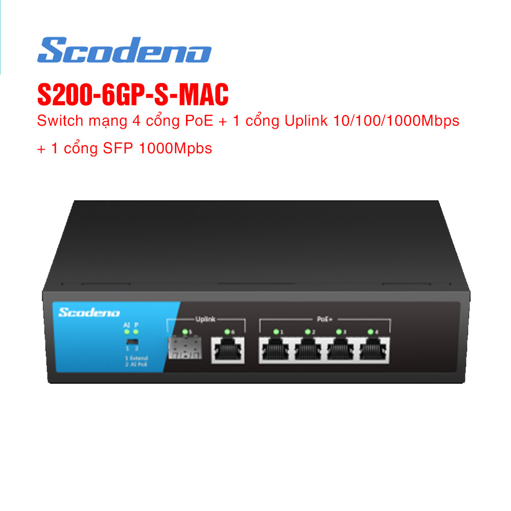 Switch mạng 6 cổng SCODENO S200-6GP-S-MAC