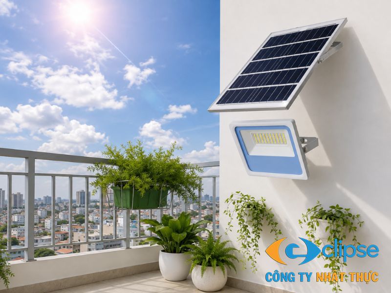 Tấm pin năng lượng mặt trời được lắp đặt nghiêng đón nắng tối đa.