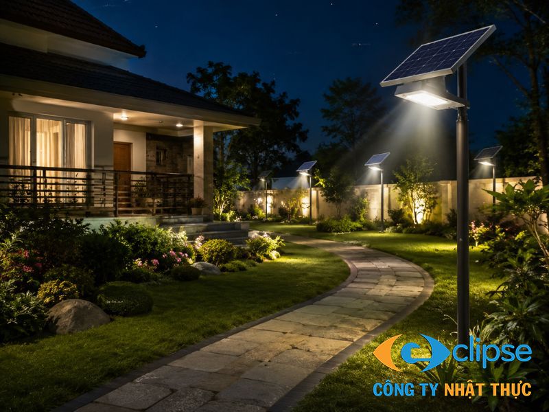 Sử dụng đèn năng lượng mặt trời giúp đơn giản quá trình lắp đặt và tiết kiệm tiền điện chiếu sáng