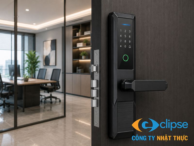 Ổ khóa vân tay thông minh sở hữu cấu trúc hình khối góc cạnh vô cùng kiên cố