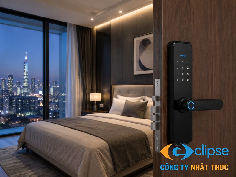 Tay nắm cửa tích hợp cảm biến vân tay giúp thao tác mở khóa diễn ra nhanh chóng.