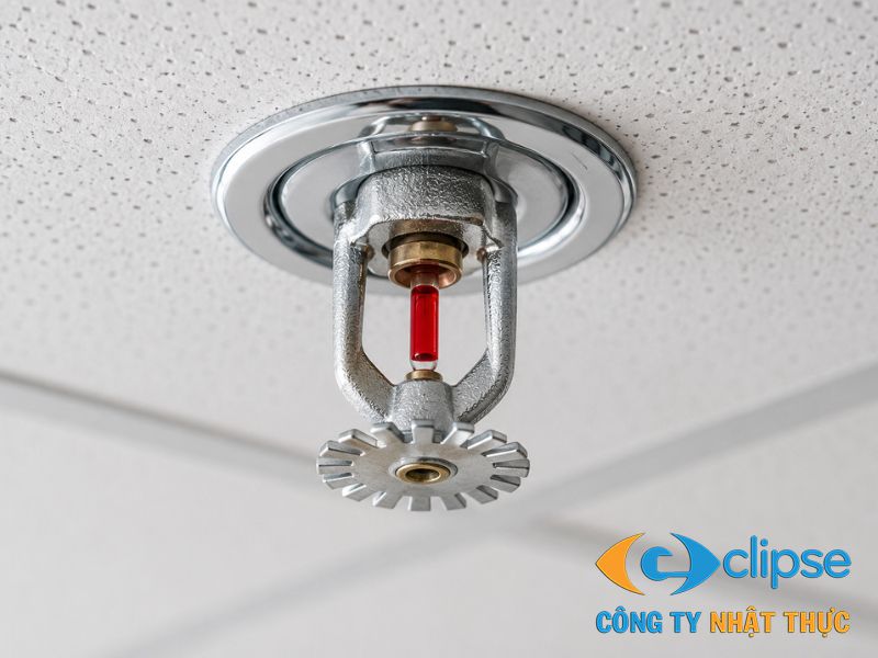 Hệ thống đầu phun nước tự động Spinkler được gá lắp đồng bộ trên mạng lưới đường ống trần
