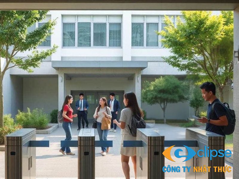 Thiết bị nhận diện khuôn mặt giúp học sinh và giáo viên lưu thông nhanh chóng tại cổng trường.