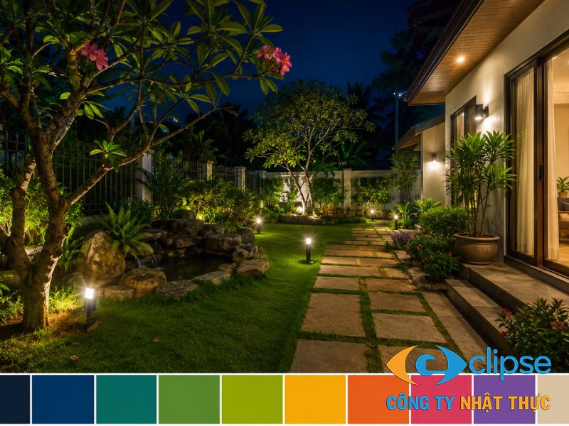 Camera Full Color tái hiện không gian sân vườn ban đêm có màu sắc sinh động