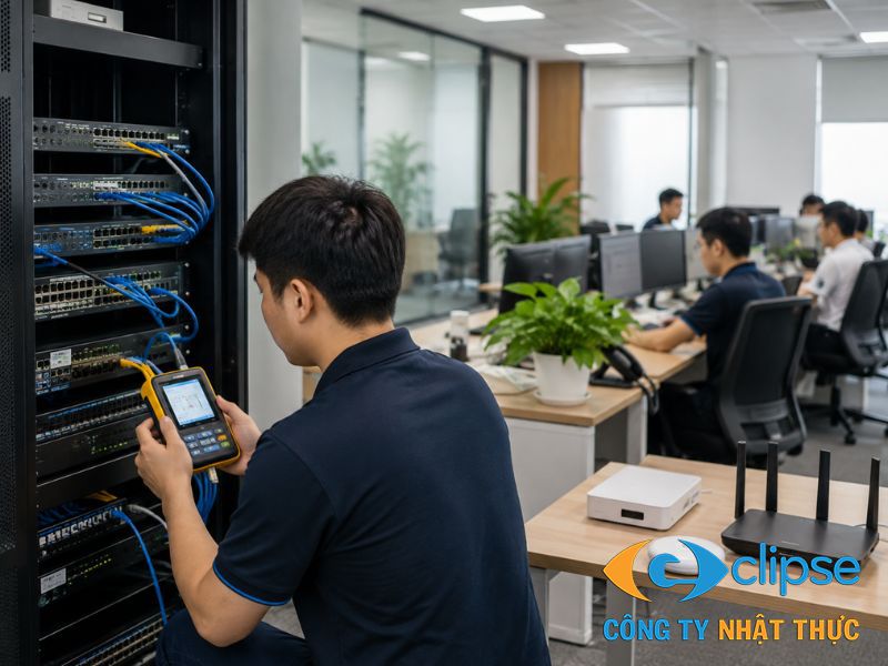 Đội ngũ Công Ty Nhật Thực hỗ trợ hoàn thiện hệ thống mạng cho khách hàng