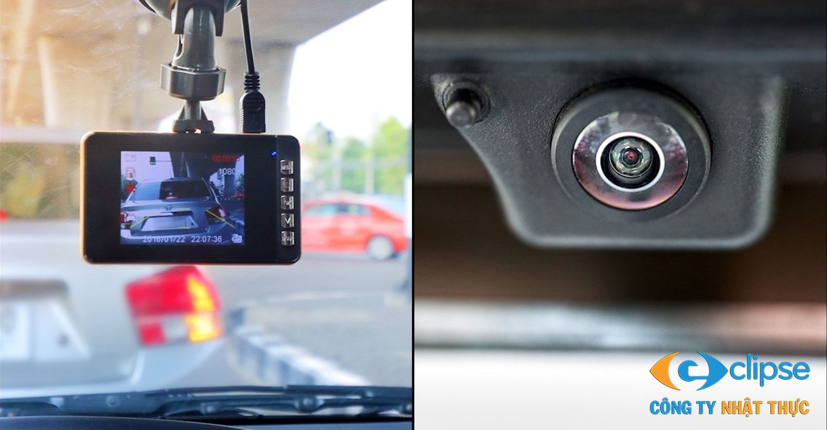 Kỹ thuật viên đang kiểm tra góc quay của camera hành trình phía trước xe ô tô tải