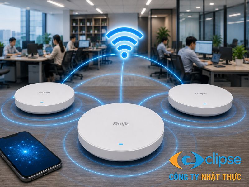 WiFi 7 Mesh Ruijie giúp liên kết đa băng tần thông minh để loại bỏ hoàn toàn các vùng chết sóng và tối ưu hóa tốc độ truyền tải dữ liệu