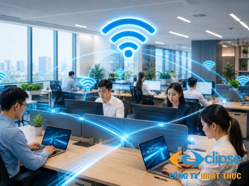 Nhân viên văn phòng xử lý dữ liệu nhanh chóng nhờ đường truyền mạng lưới ổn định