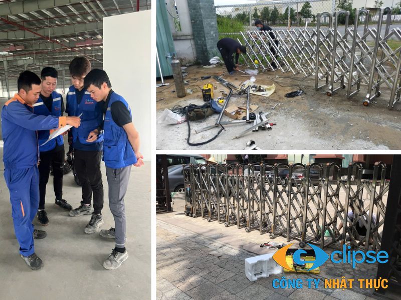 Kỹ thuật viên thi công cổng xếp inox chuyên nghiệp