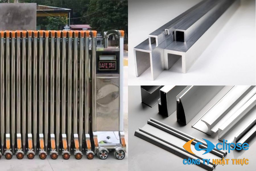 Mẫu cổng xếp inox thanh U siêu dày