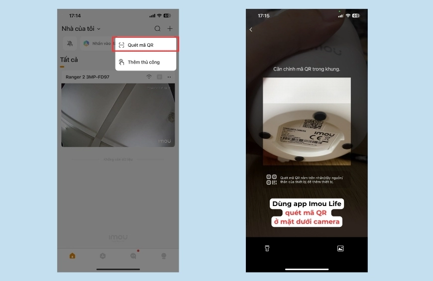 Quét mã QR ở mặt dưới camera bằng app iMOU Life