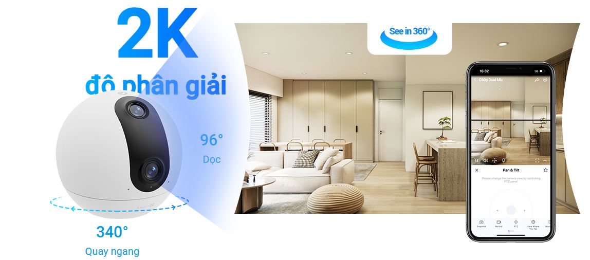 pixie c60p Quay 360 độ giám sát toàn cảnh
