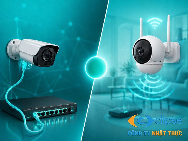 Khác biệt cơ bản của camera PoE và camera wifi là đường truyền dữ liệu