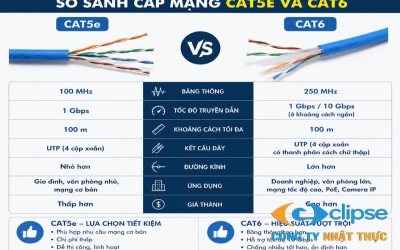 Tiêu chuẩn kỹ thuật cốt lõi khi so sánh cáp mạng Cat5e và Cat6