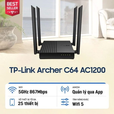 Router WiFi Băng Tần Kép AC1200 TP-LINK Archer C64