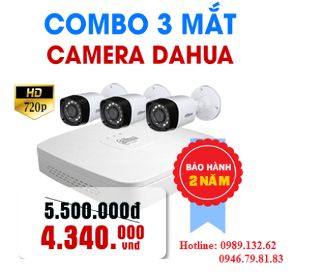 TRỌN BỘ 03 CAMERA DAHUA  HD - 1.0MP 
