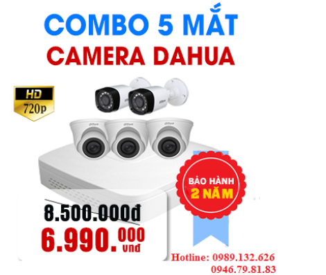 TRỌN BỘ 05 CAMERA DAHUA  HD - 1.0MP 